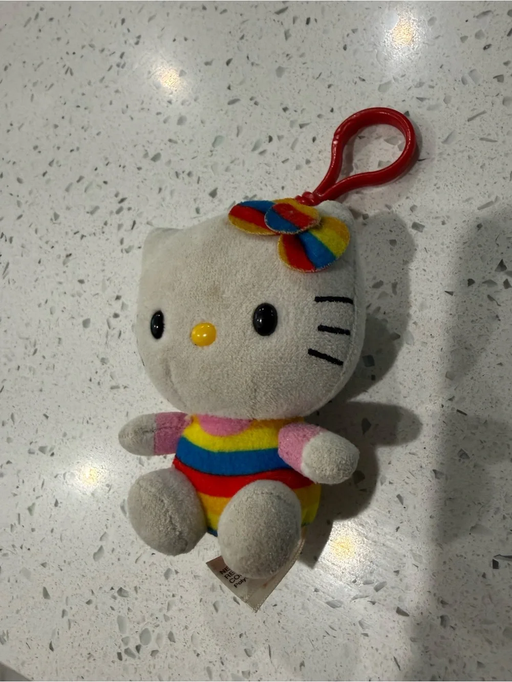 Hello Kitty Rainbow Plush Clip-On Keychain - Gray Body, Red Clip